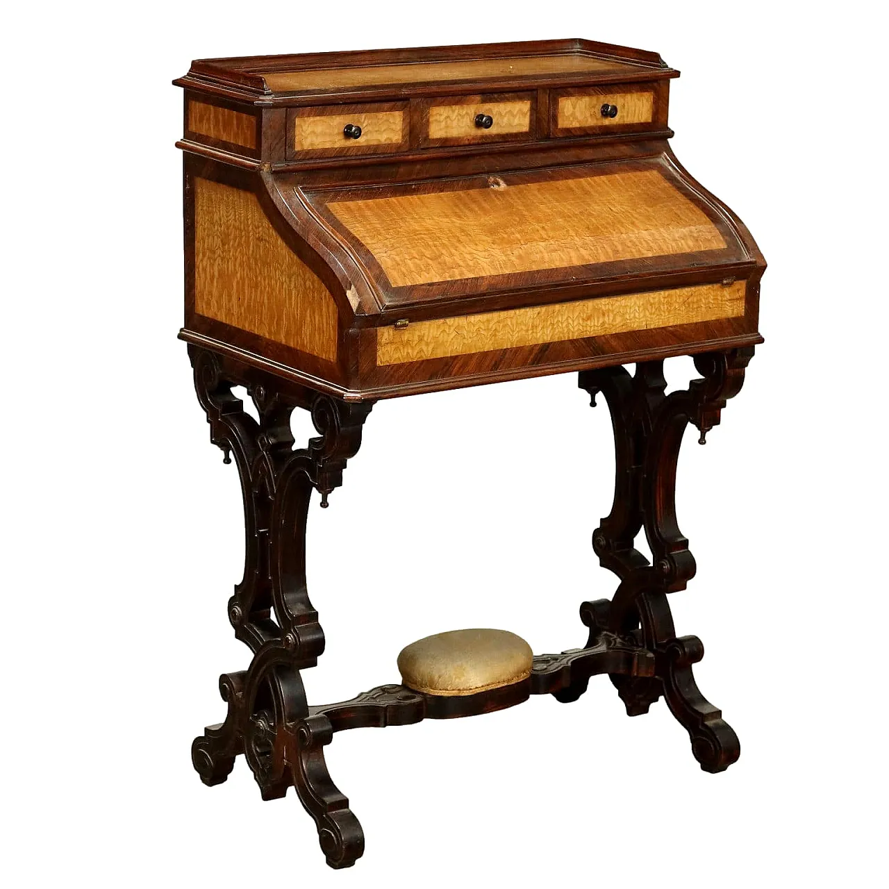 Napoleon III flap-door desk in walnut and bronze, 19th century 1