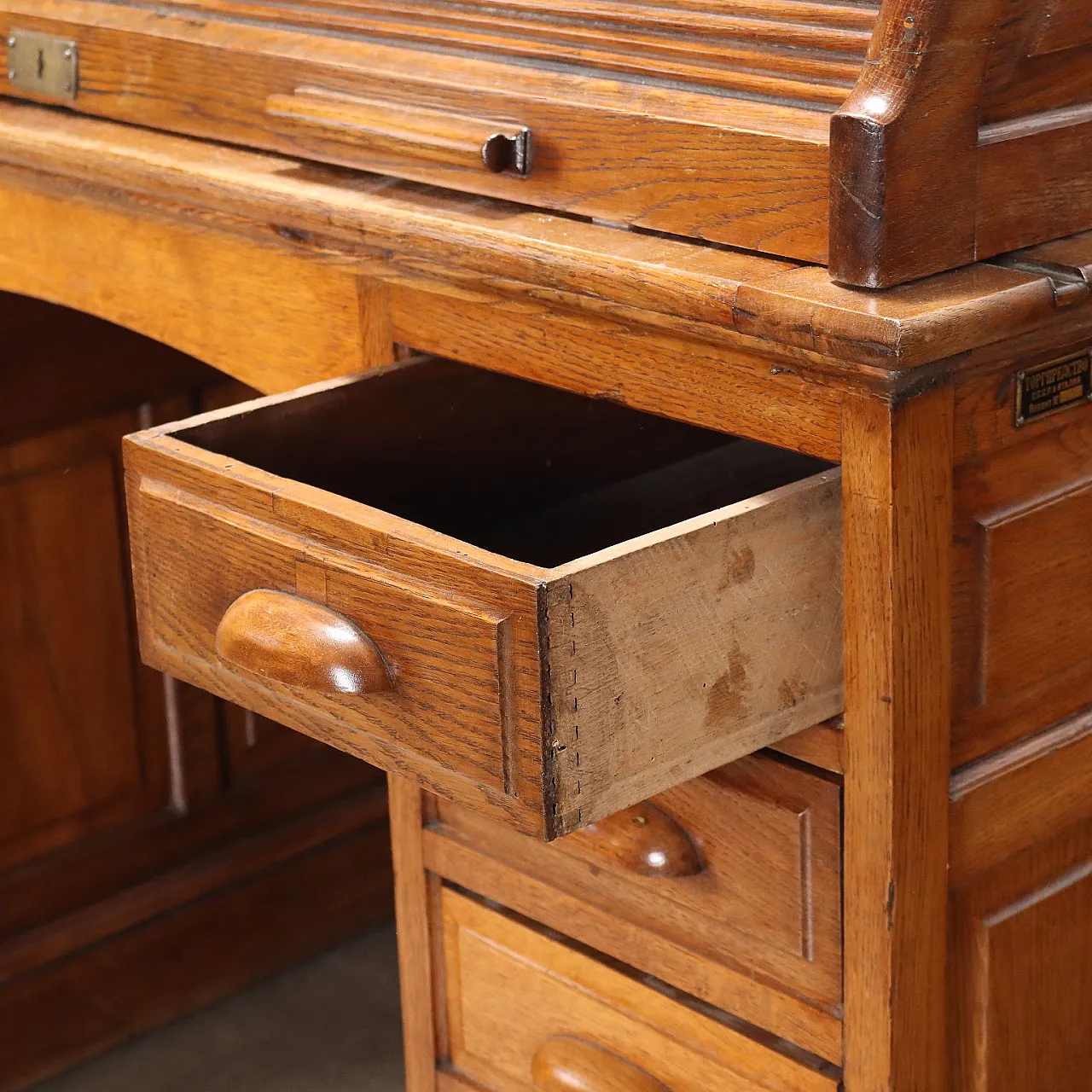 Oak writing desk with drawers, 20th century 9