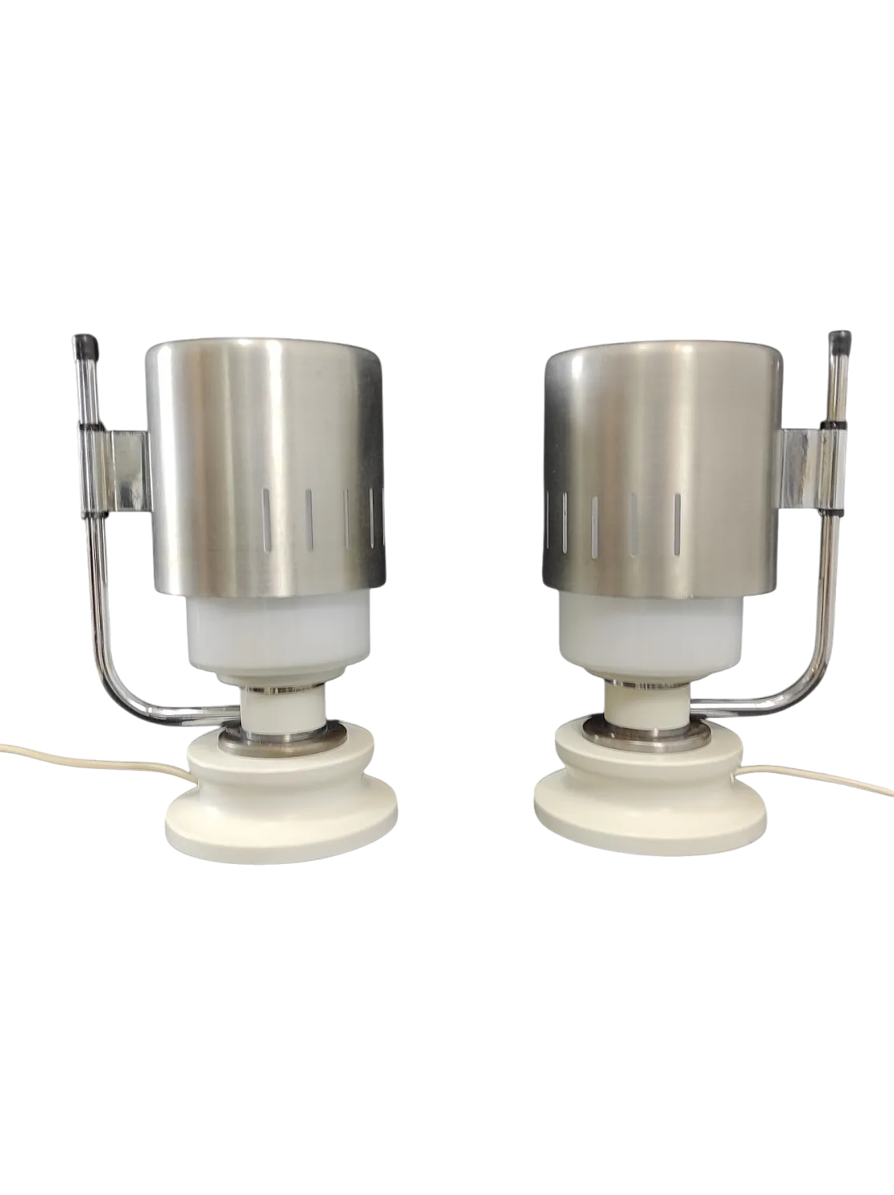 Pair of opaline glass and aluminum table lamps, 1970s 12