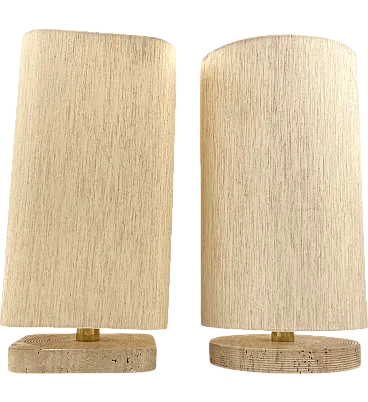 Set of 2 Hollywood regency Travertine table lamp base, Italy 1970s