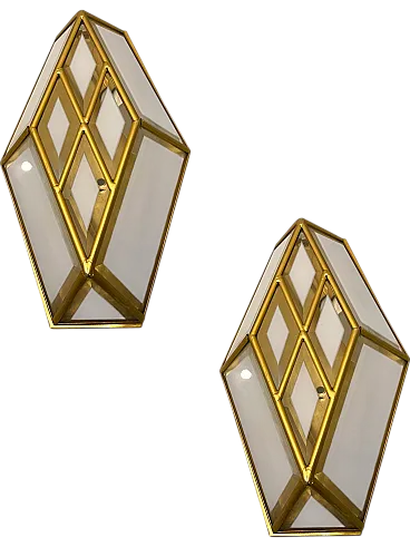 Brass Glass Sconces, 1970s, Set of 2