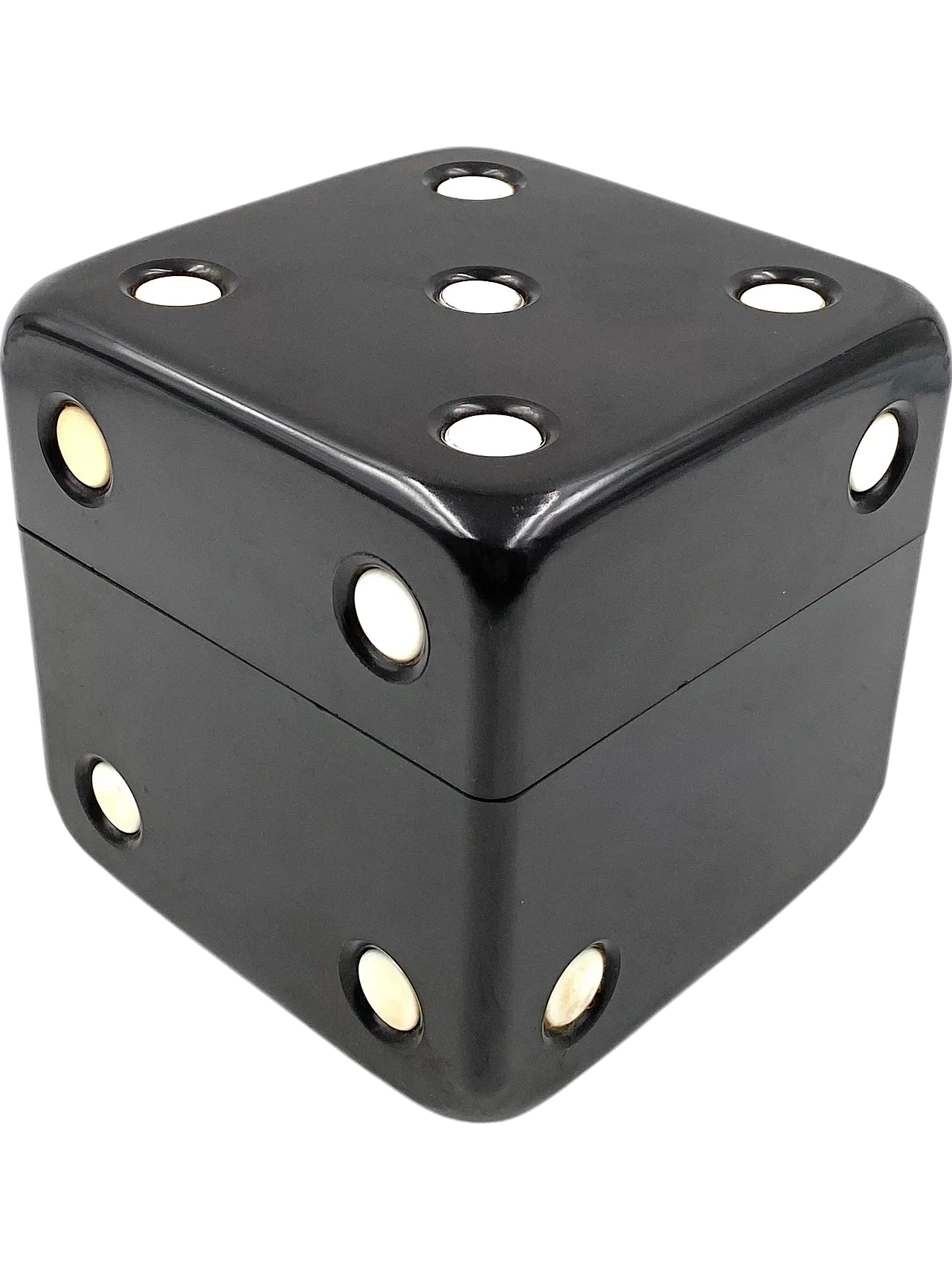 Black bakelite dice shaped box, Italy 1970 14