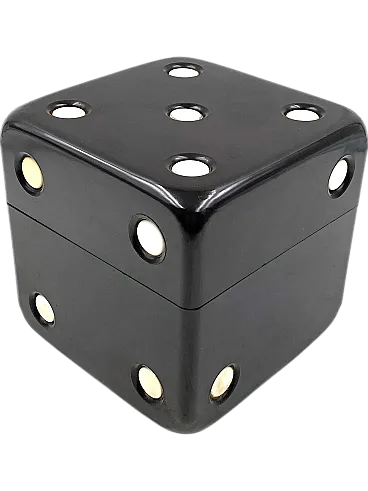 Black bakelite dice shaped box, Italy 1970