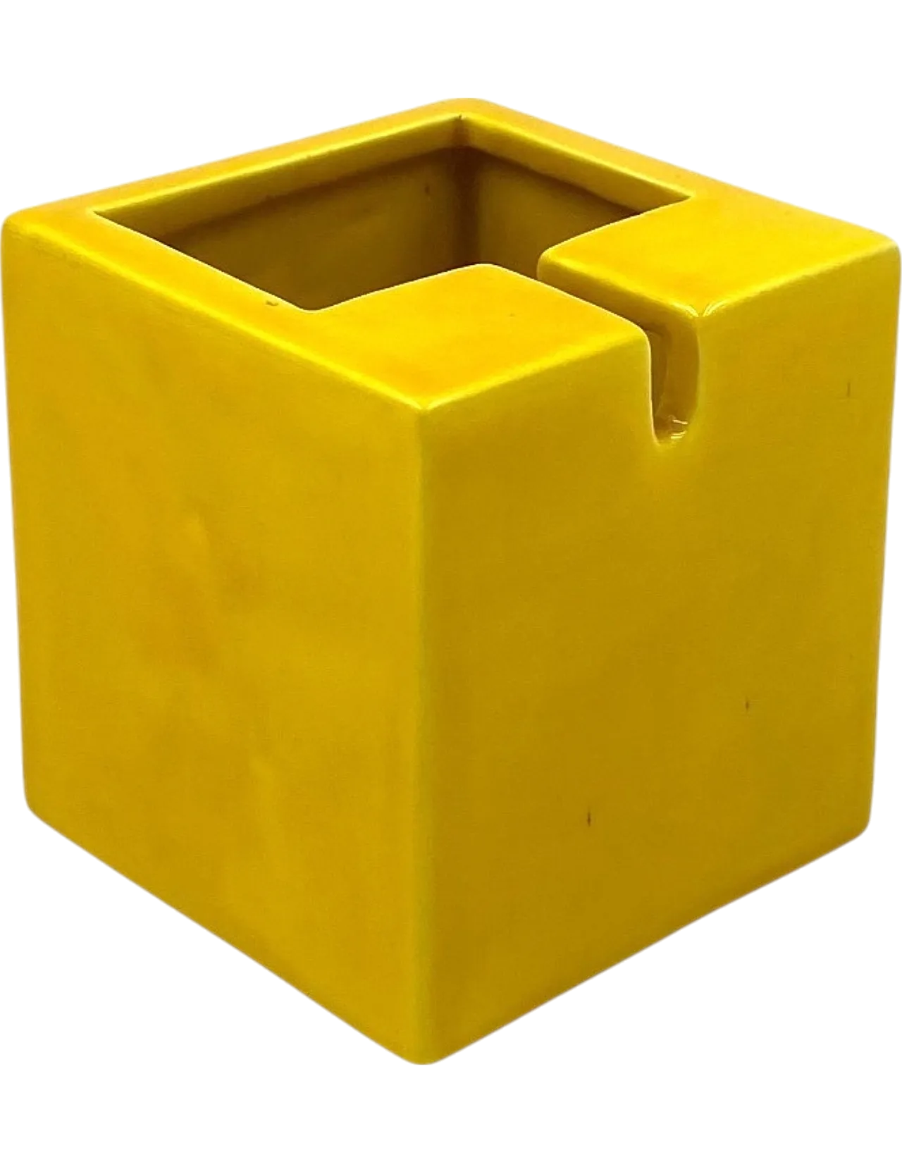 Space age yellow cubic ceramic ashtray, Sicart Italy 1970s 17