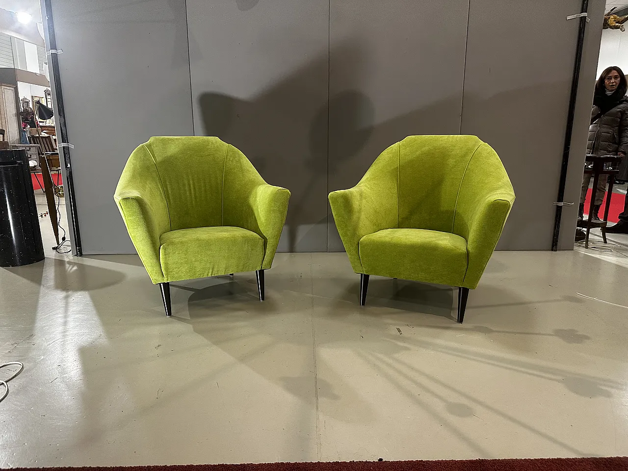 Pair of green armchairs, 50s 1