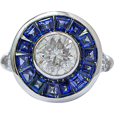 White gold ring with diamonds and sapphires, 1950s