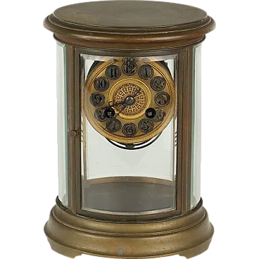 Bronze and glass table clock, 20th century