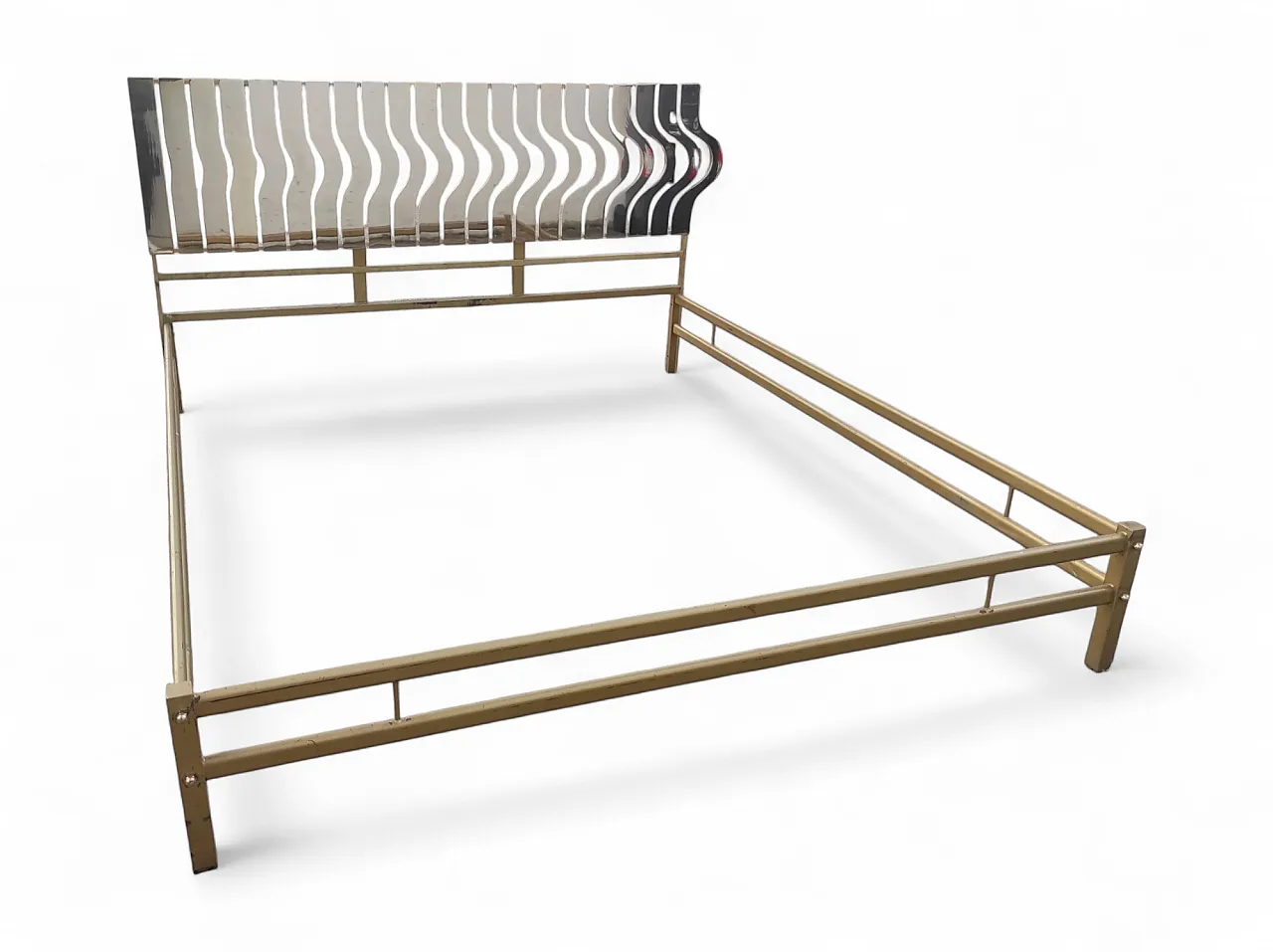 Bed structure with brass headboard by L. Frigerio, 70s 2