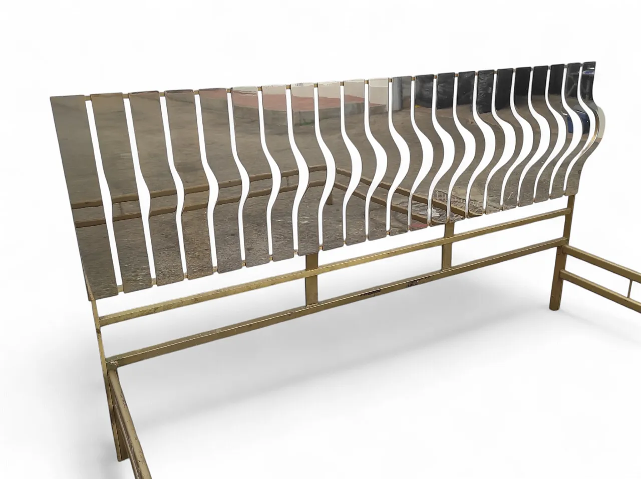 Bed structure with brass headboard by L. Frigerio, 70s 5