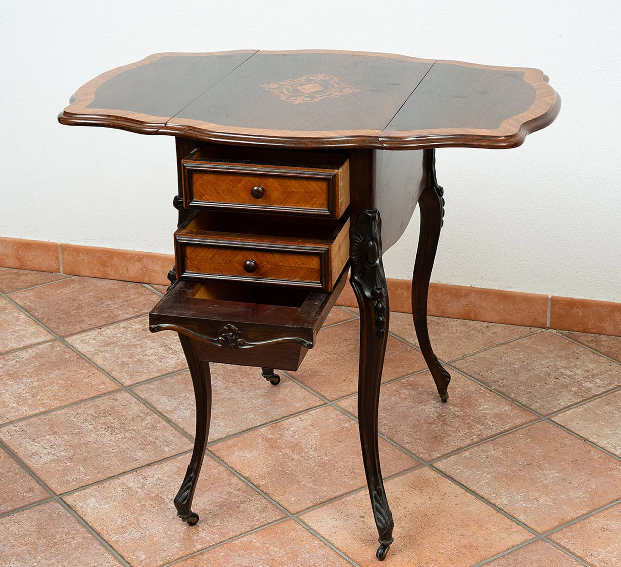 Napoleon III work table in fine exotic woods, '800 4