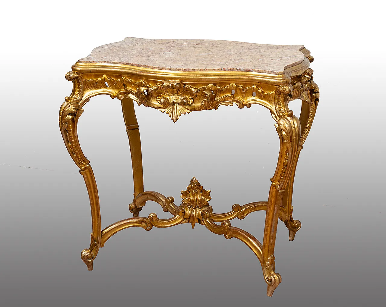 Louis Philippe Neapolitan coffee table in gilded and carved wood, '800 1