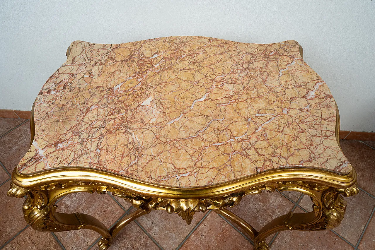 Louis Philippe Neapolitan coffee table in gilded and carved wood, '800 3