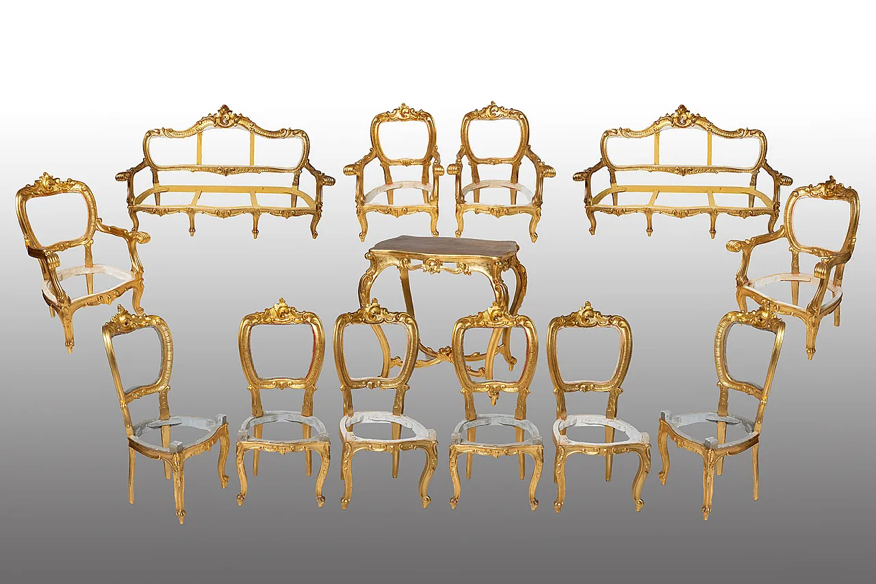 Louis Philippe Neapolitan living set in gilded carved wood, 19th c. 1