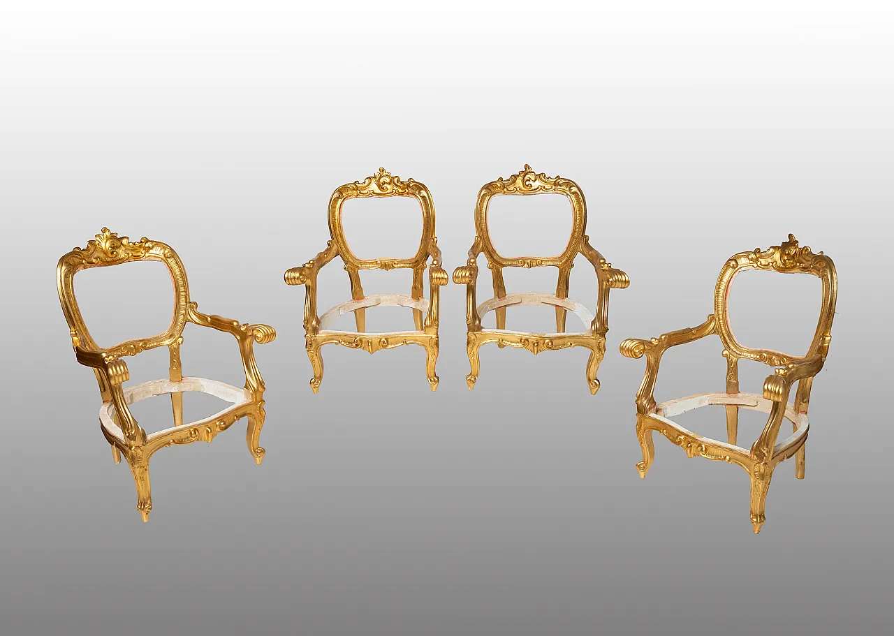 Louis Philippe Neapolitan living set in gilded carved wood, 19th c. 5