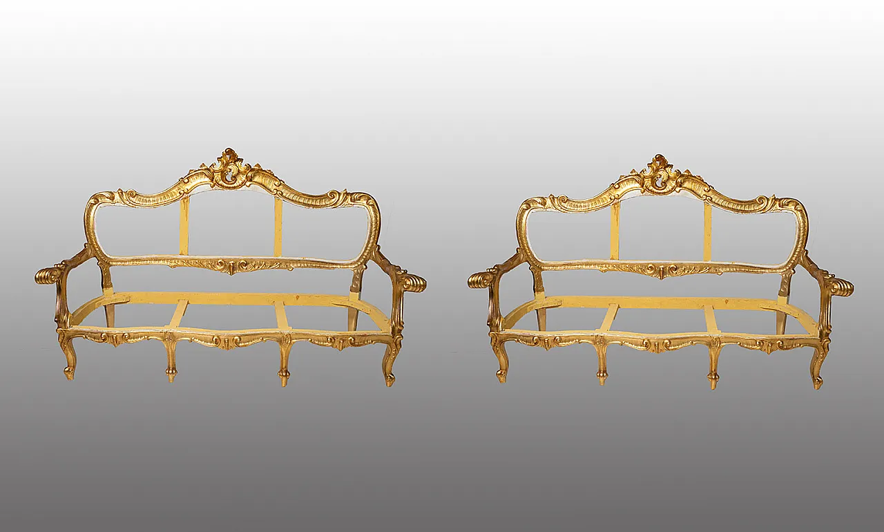 Louis Philippe Neapolitan living set in gilded carved wood, 19th c. 7