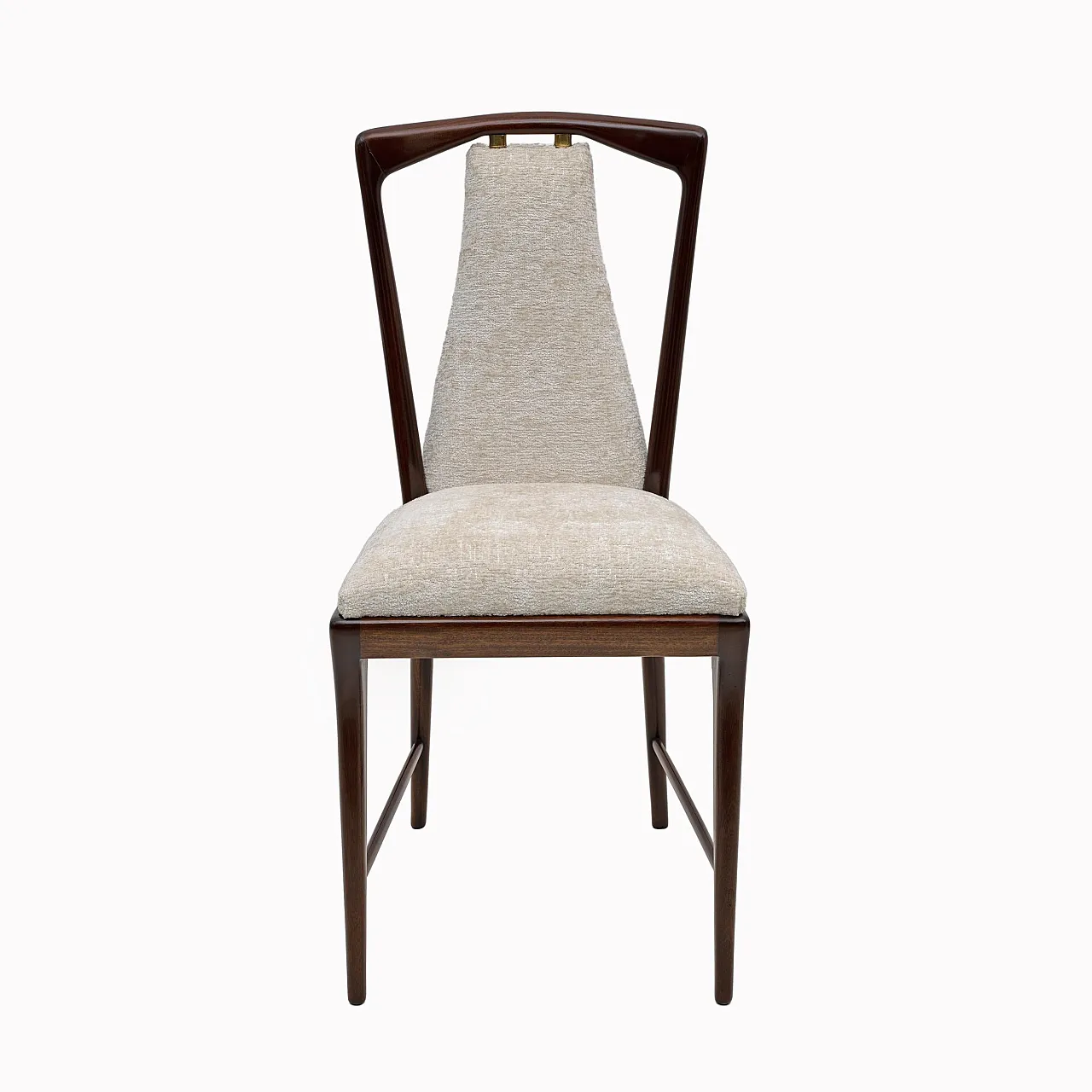 6 Osvaldo Borsani mahogany and bouclé dining chairs, 1950s 3