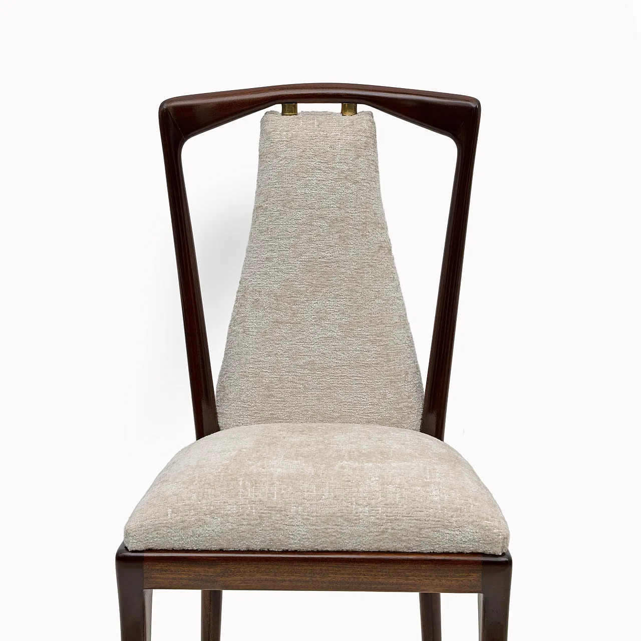 6 Osvaldo Borsani mahogany and bouclé dining chairs, 1950s 4