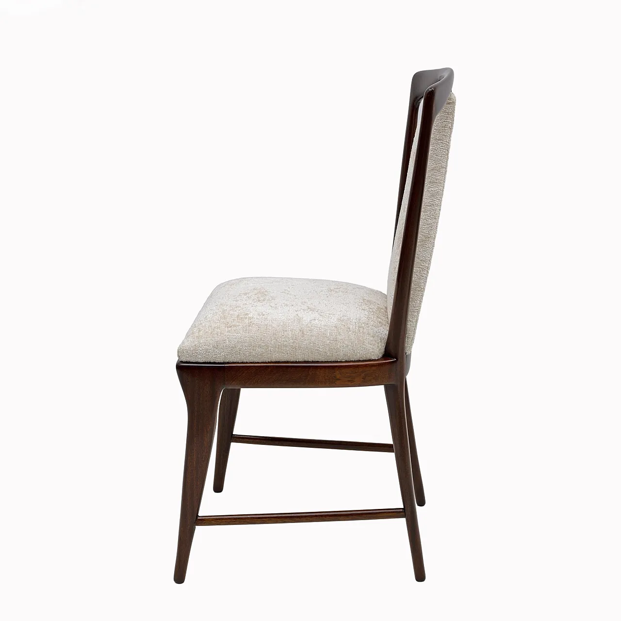 6 Osvaldo Borsani mahogany and bouclé dining chairs, 1950s 7