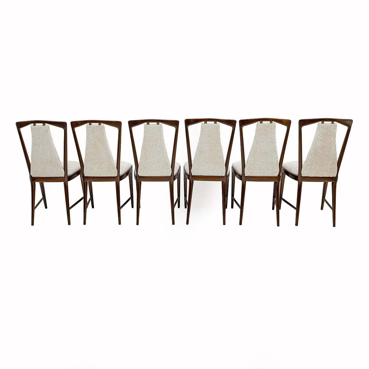 6 Osvaldo Borsani mahogany and bouclé dining chairs, 1950s 9