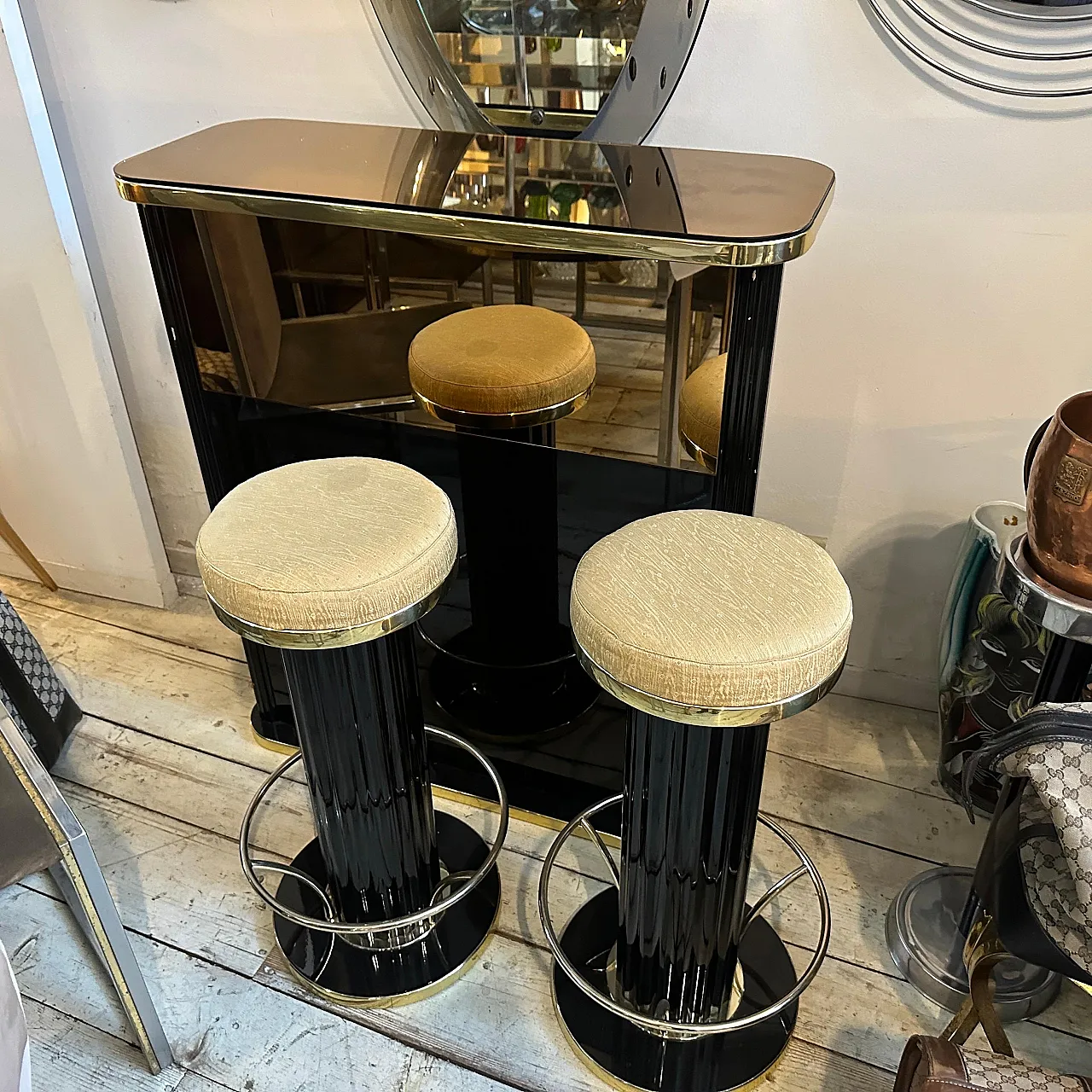 Bar cabinet with stools, 1960s 3