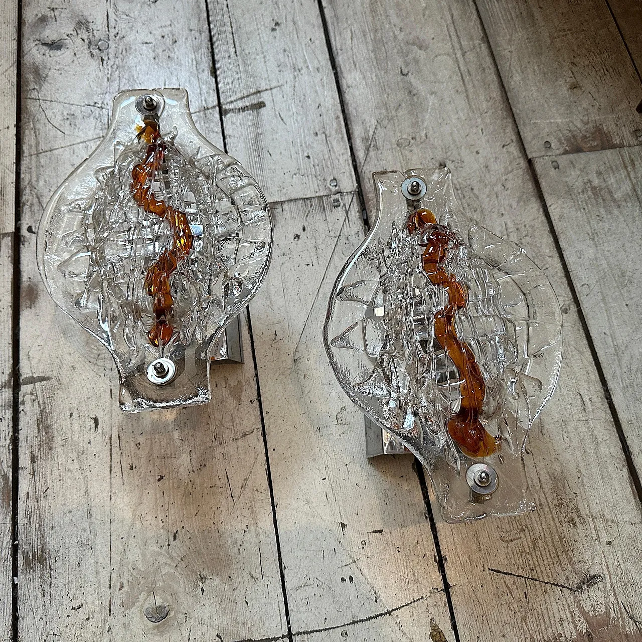 Pair of Murano glass wall sconces by Mazzega, 1970s 9