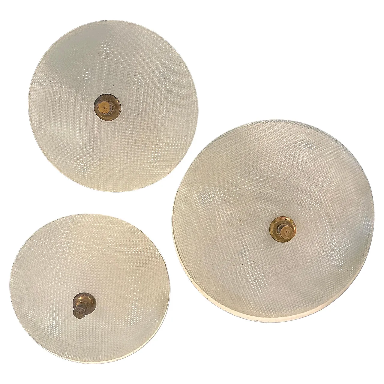 3 Round brass and glass wall lights in the style of Stilnovo, 1950s 1