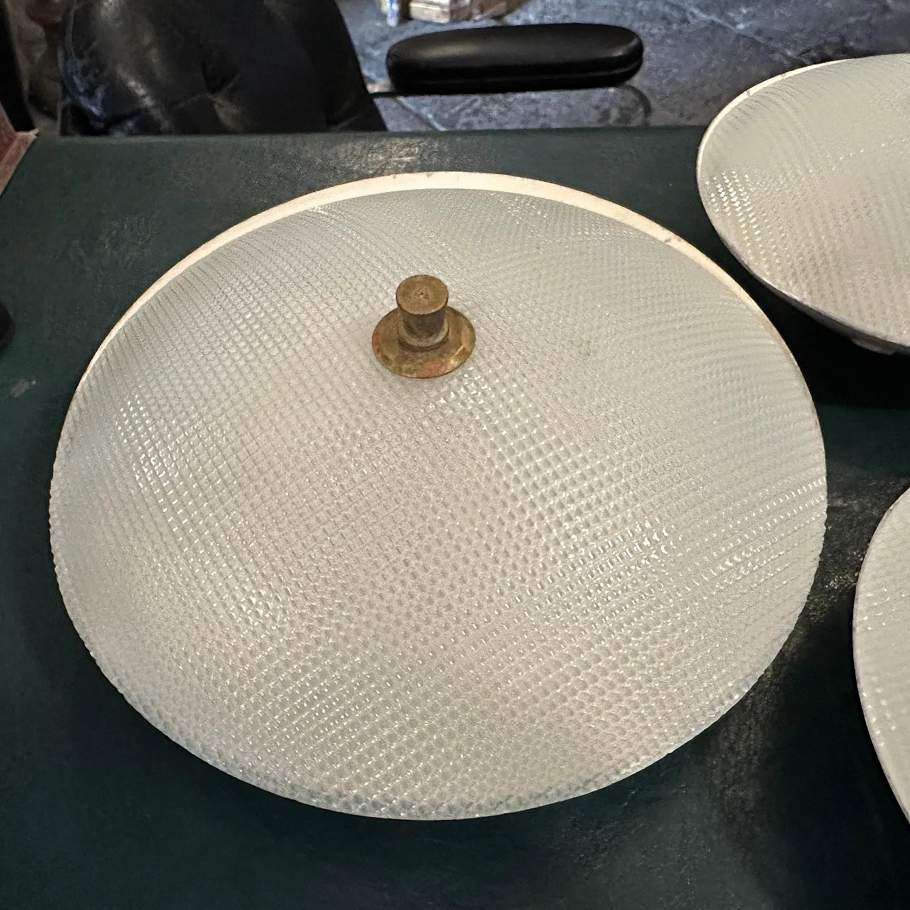 3 Round brass and glass wall lights in the style of Stilnovo, 1950s 8