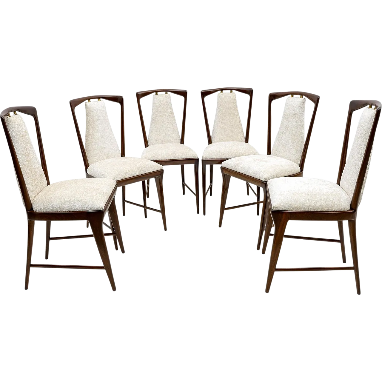 6 Osvaldo Borsani mahogany and bouclé dining chairs, 1950s 12