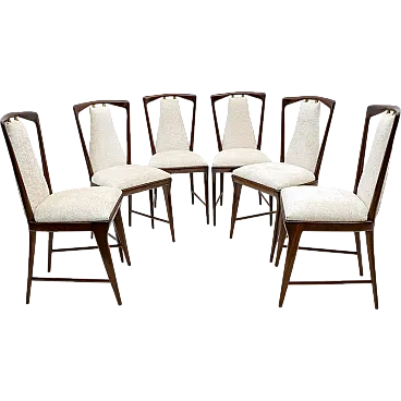 6 Osvaldo Borsani mahogany and bouclé dining chairs, 1950s