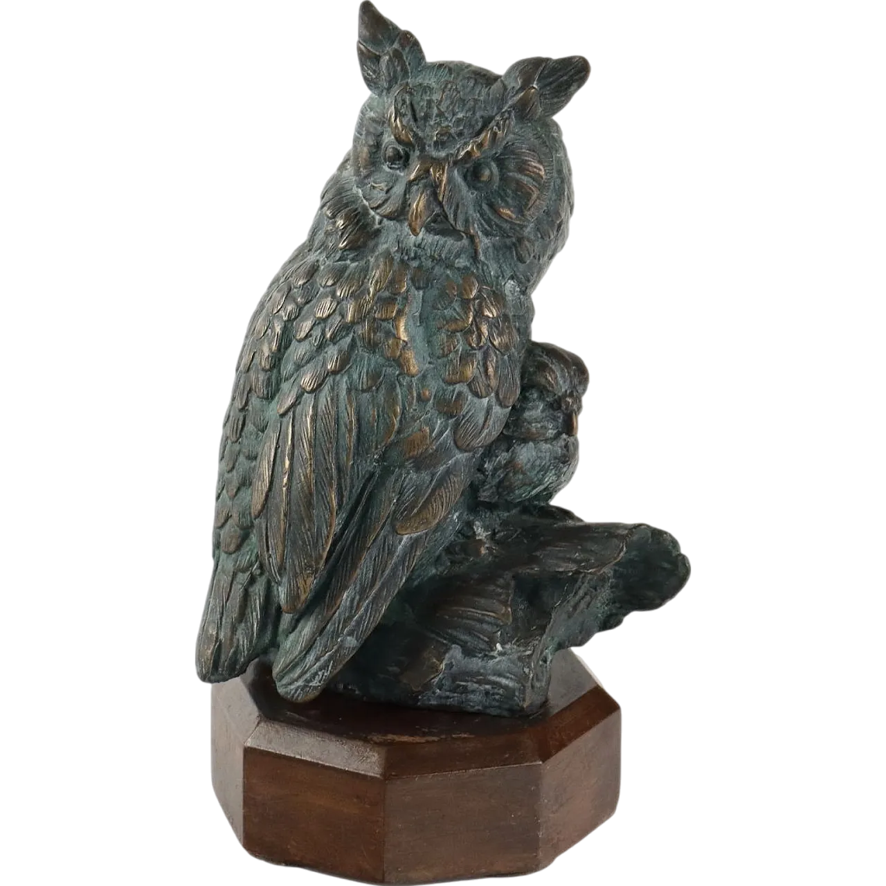 Small bronze with Owl mother and baby on wooden base, 20th Century 9