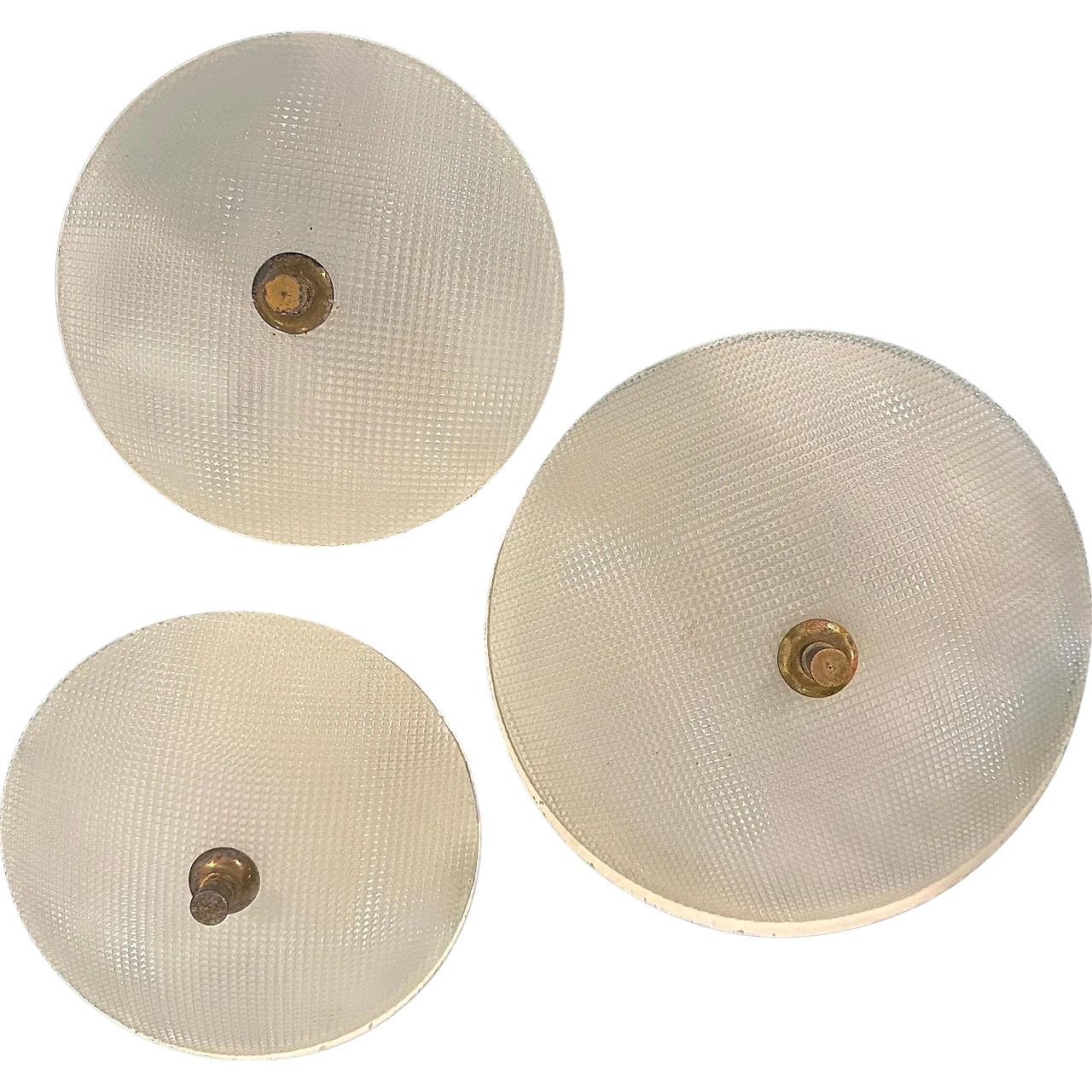 3 Round brass and glass wall lights in the style of Stilnovo, 1950s 10