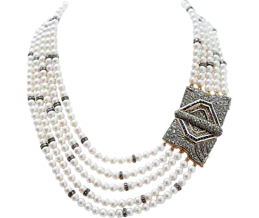 Rose gold and silver necklace with pearls, sapphires, diamonds, 1950s