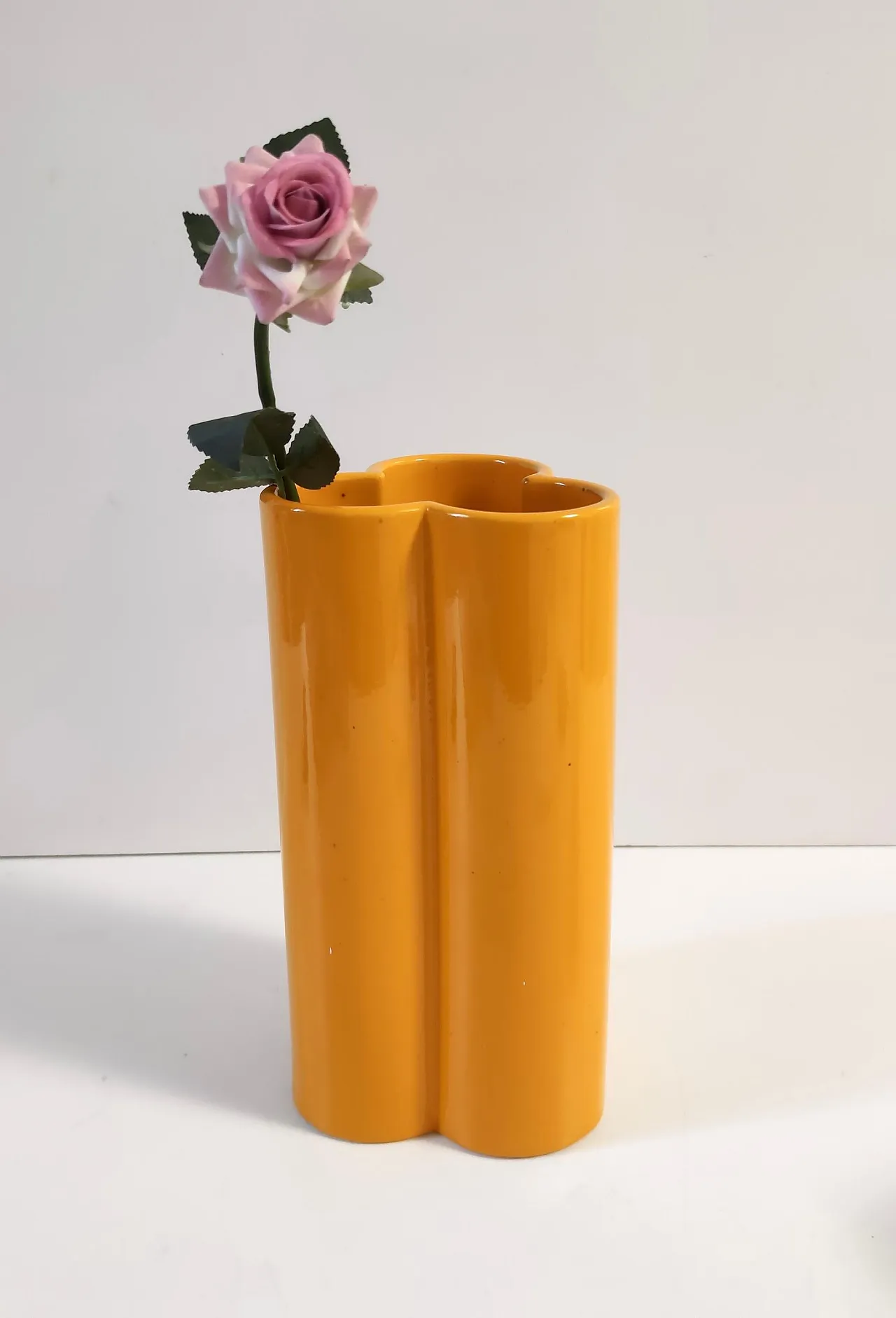 Postmodern orange yellow Glazed ceramic vase, 70s 3