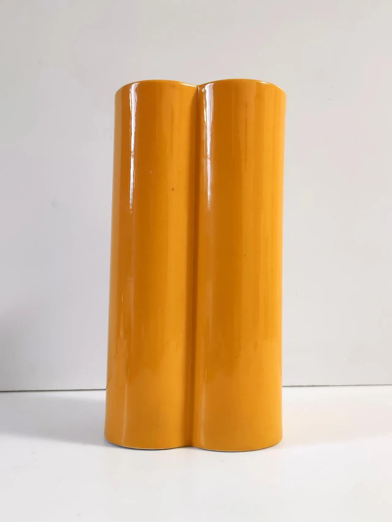 Postmodern orange yellow Glazed ceramic vase, 70s 7