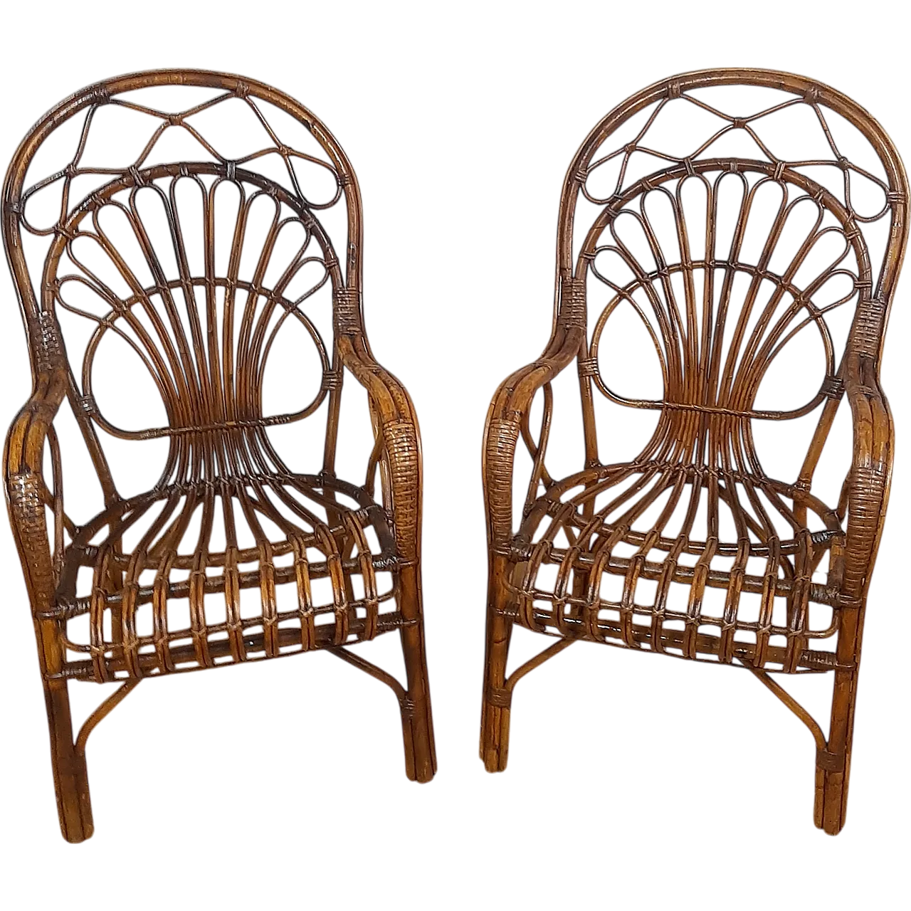 Pair of bamboo armchairs, 70s 4