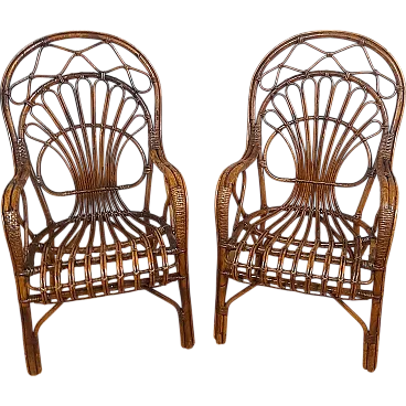 Pair of bamboo armchairs, 70s