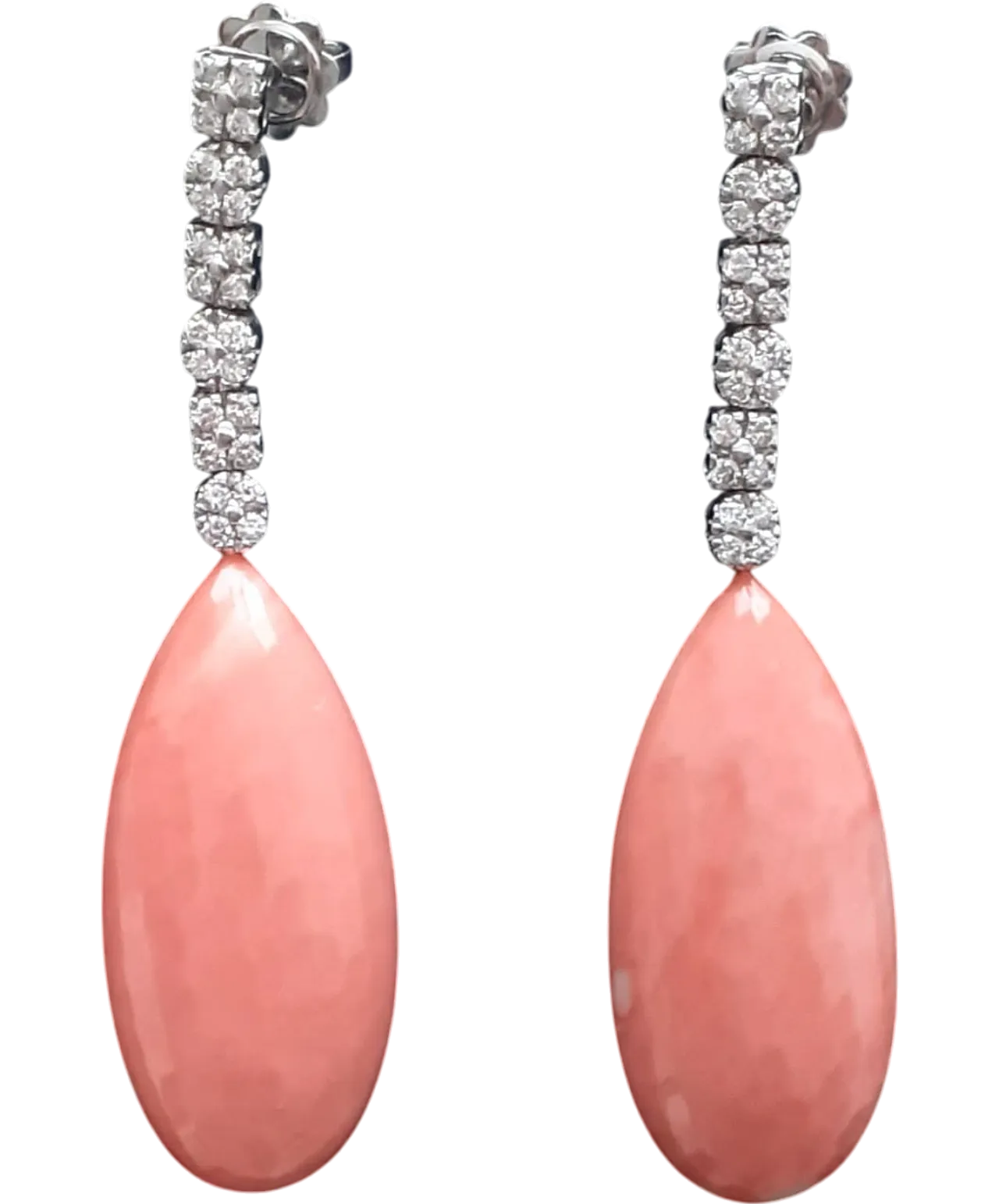 Diamond and pink coral dangle earrings 7