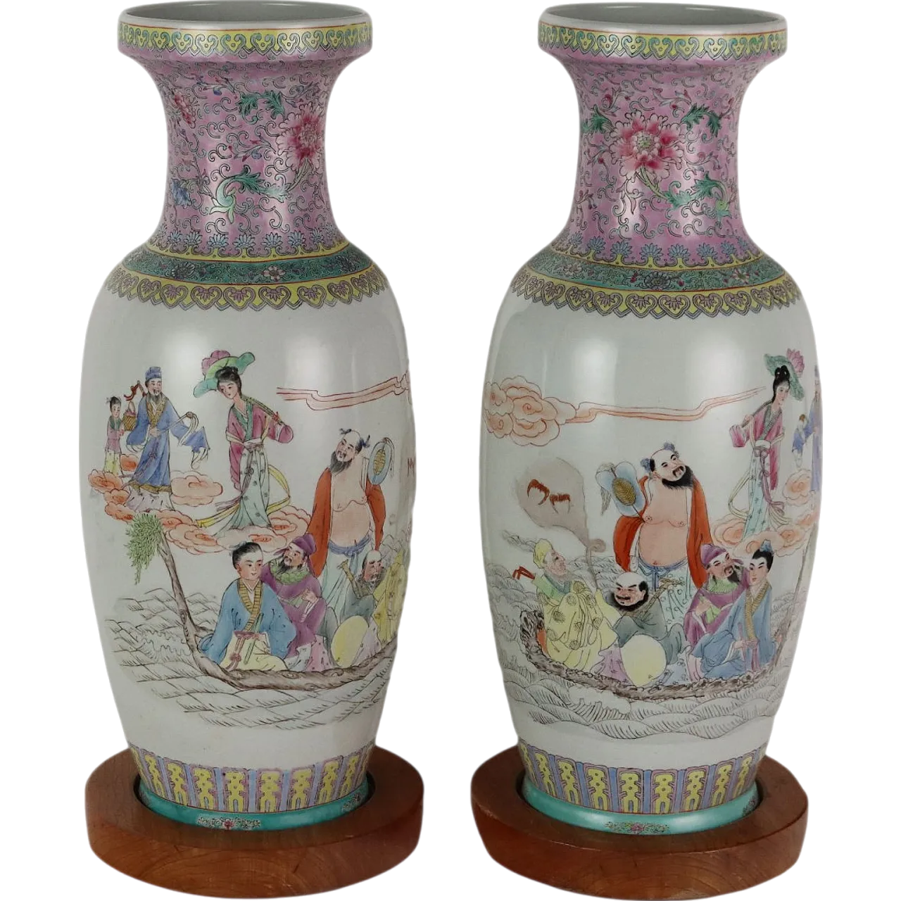 Pair of porcelain and wood vases, 20th century 11