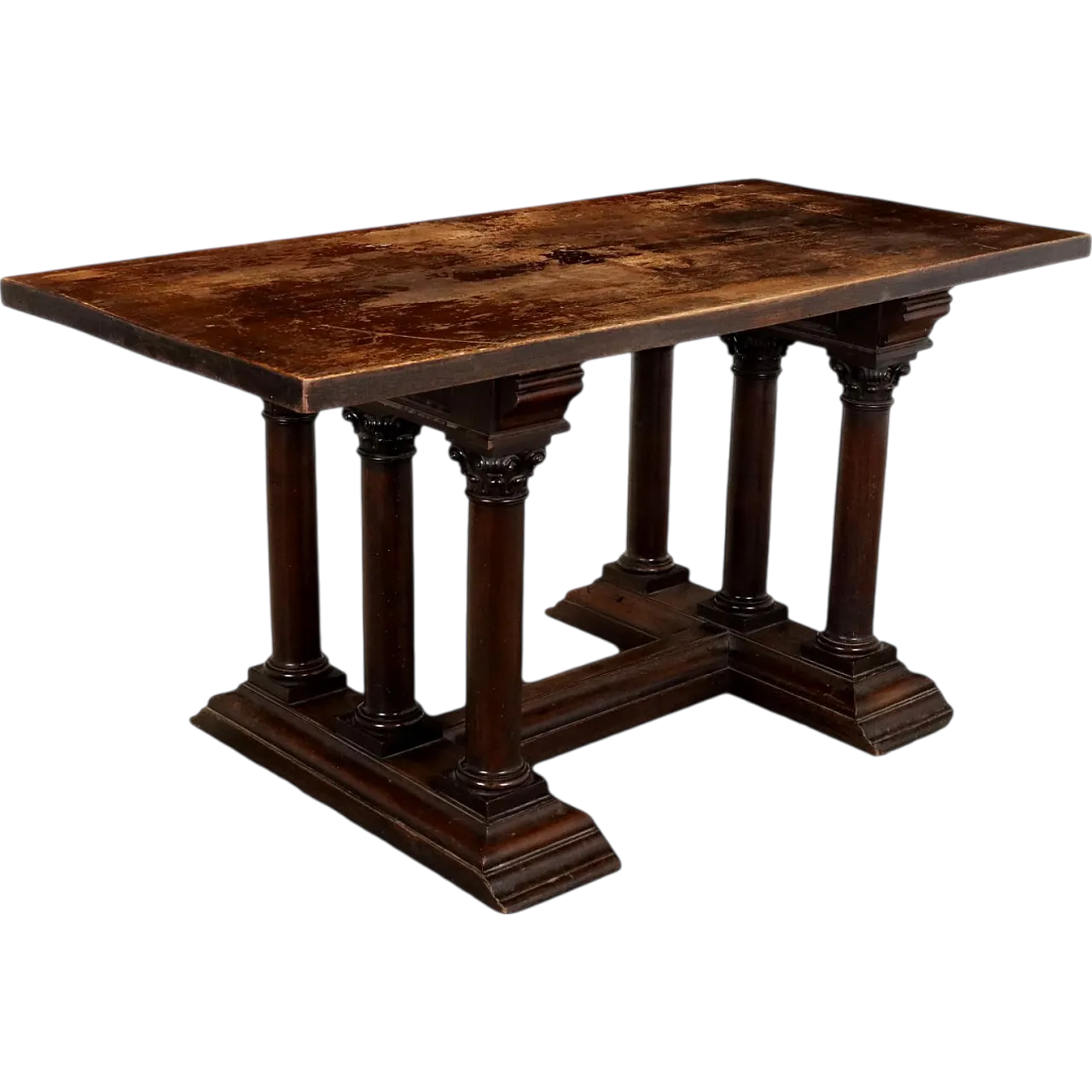 Neo-Renaissance table with walnut columns, 20th century 6