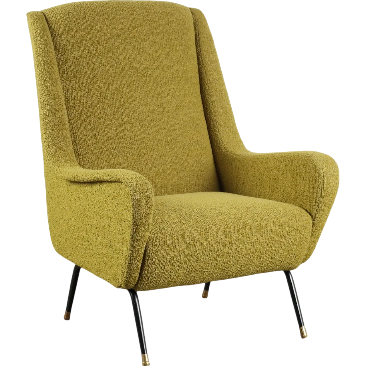 Fabric, metal and brass armchair, mid-20th century 11