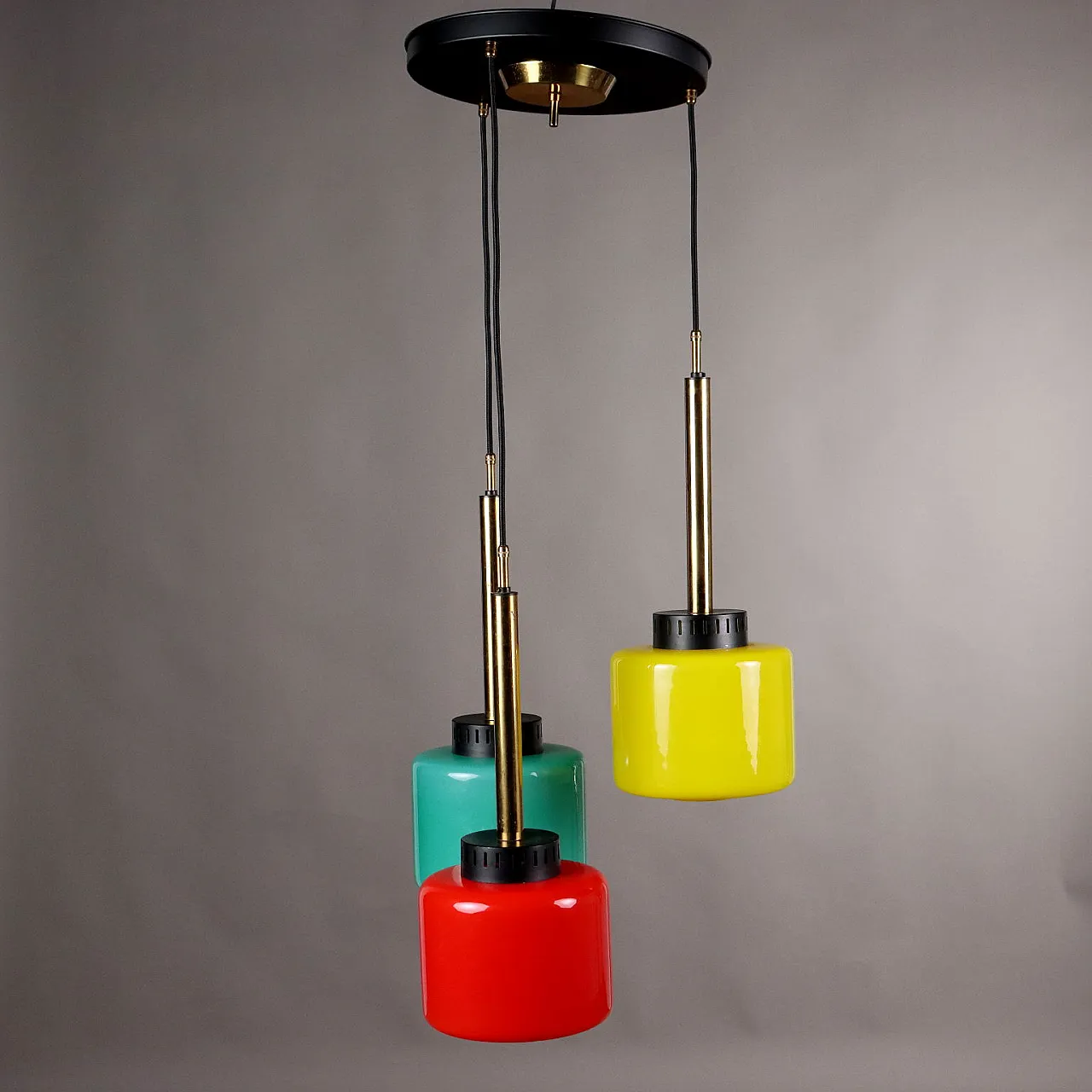 Lampada da soffitto in vetro, alluminio e ottone, anni '60 6