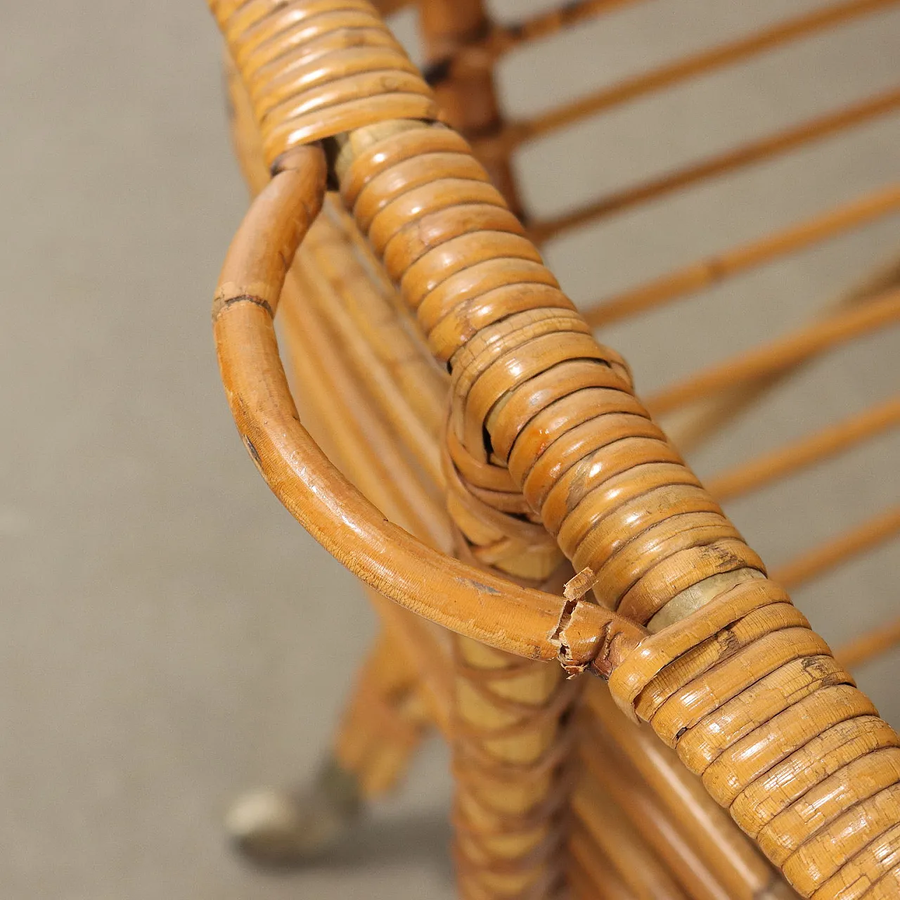 Bamboo cradle with brass wheels, 1960s 4