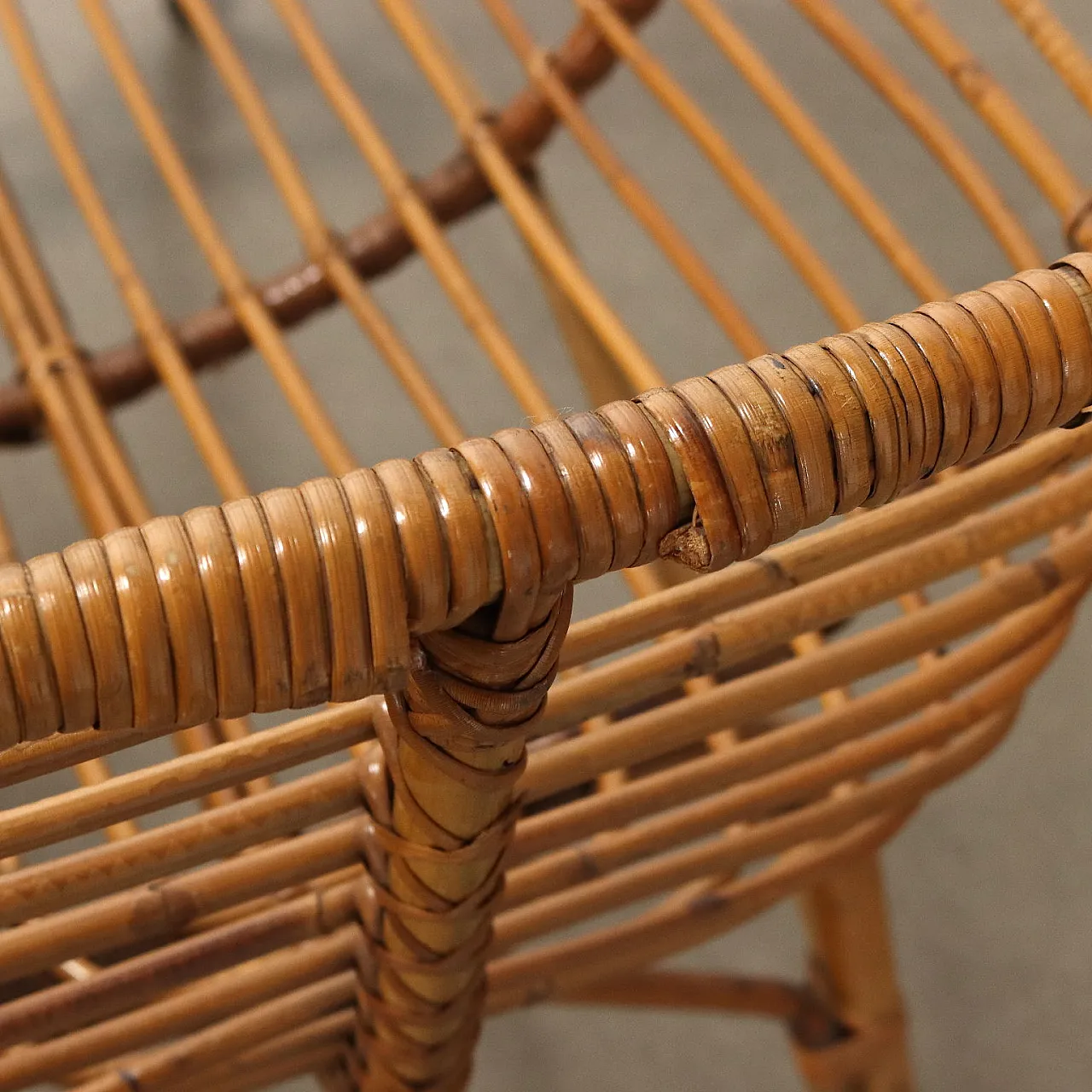 Bamboo cradle with brass wheels, 1960s 5