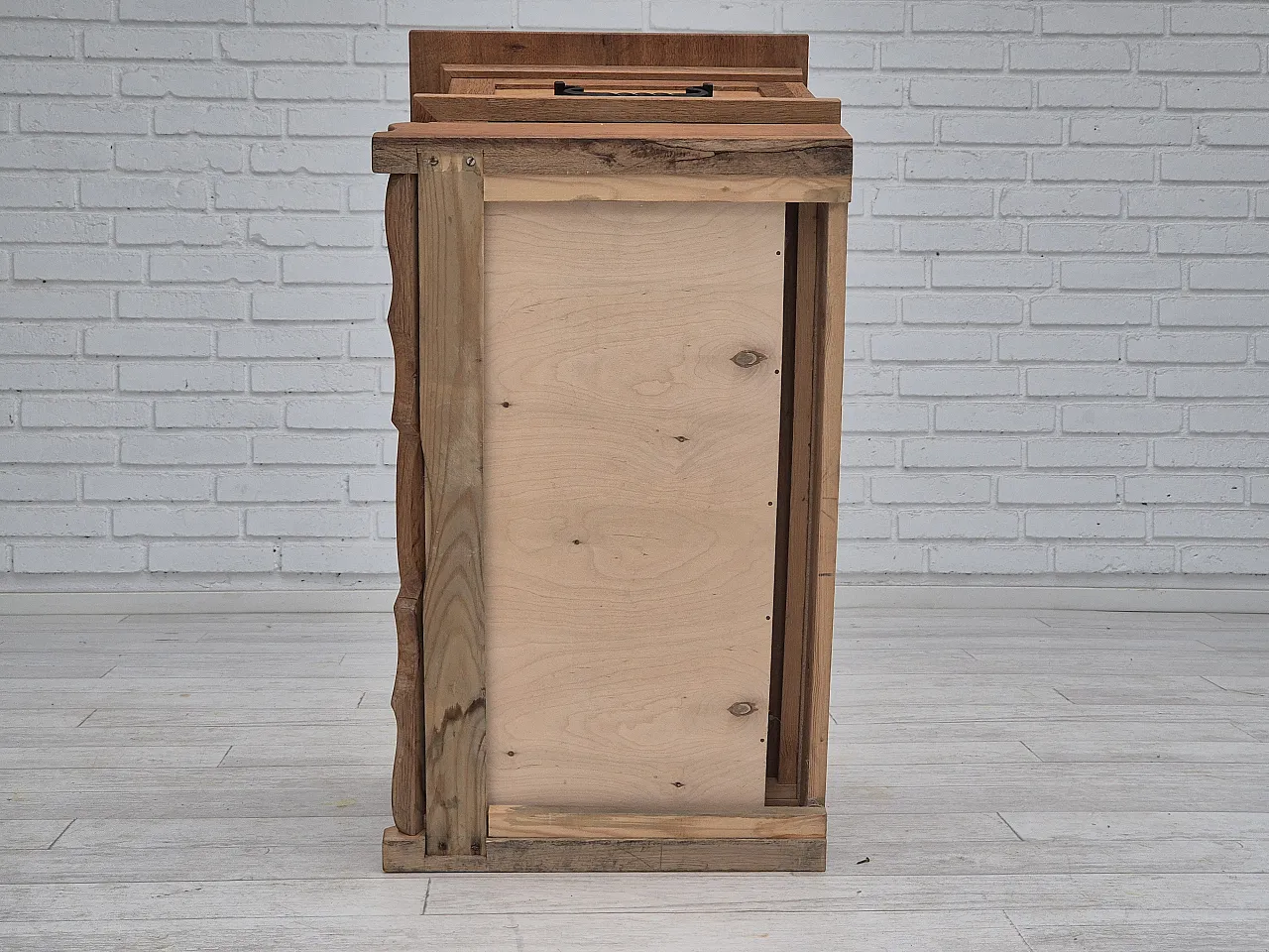 Scatola laterale danese con cassetto, legno massello rovere, anni '70 19