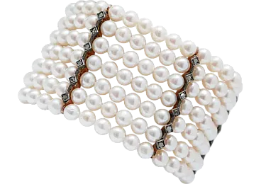 Retro bracelet with pearls, diamonds, rose gold and silver, 1950s