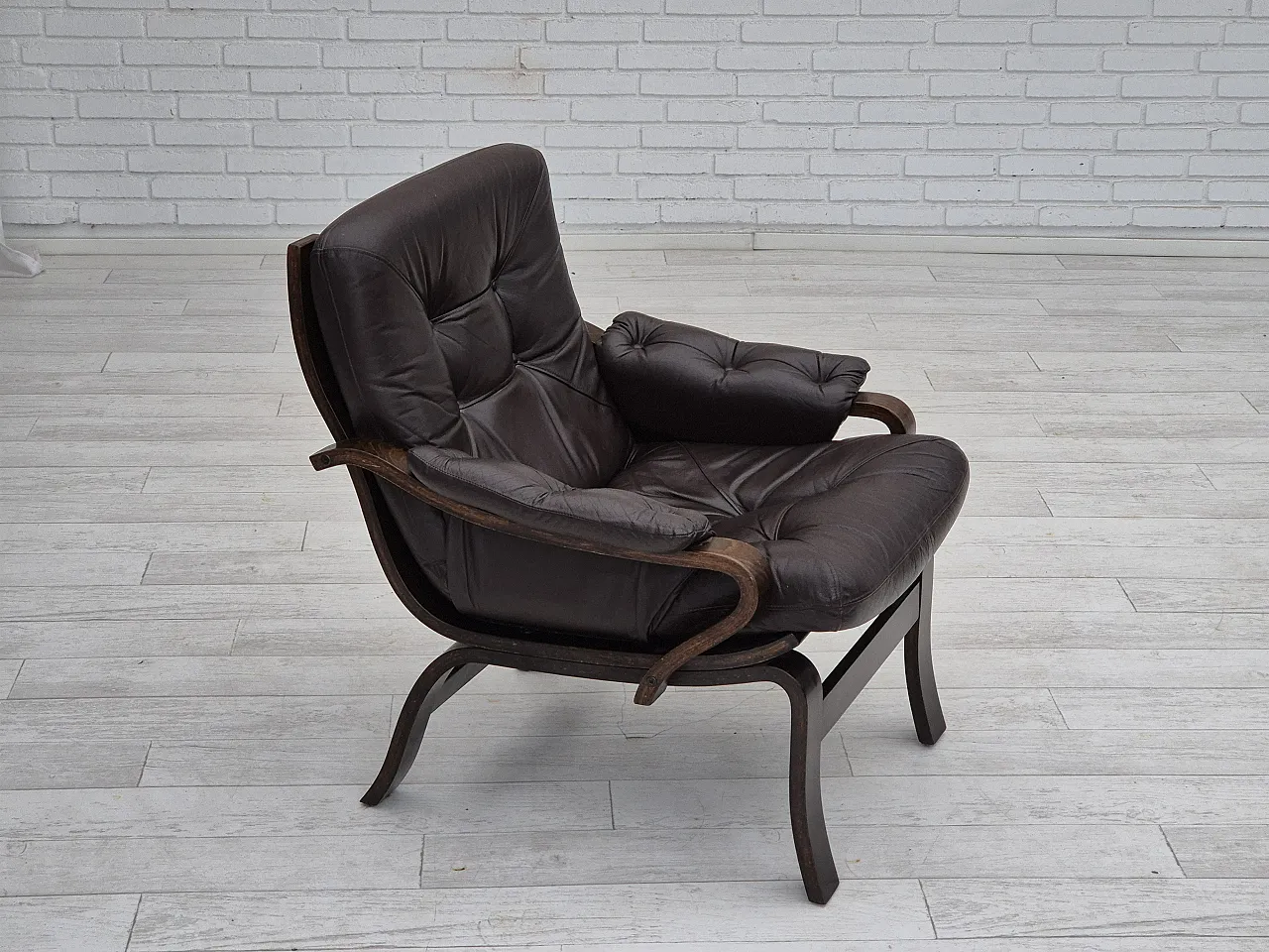 Coppia di poltrone lounge in pelle marrone, anni '70 4