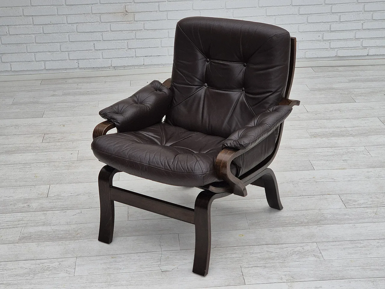 Coppia di poltrone lounge in pelle marrone, anni '70 20