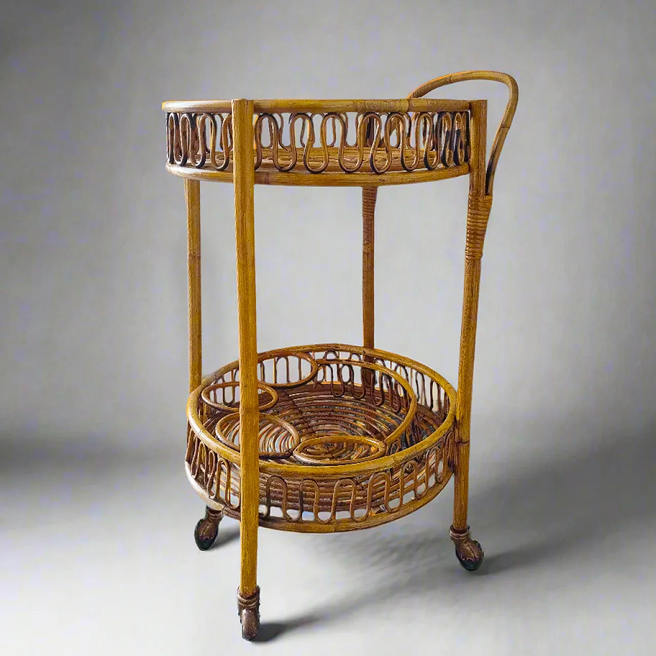 Bamboo and rattan bar trolley by Franco Albini, 1960s 3