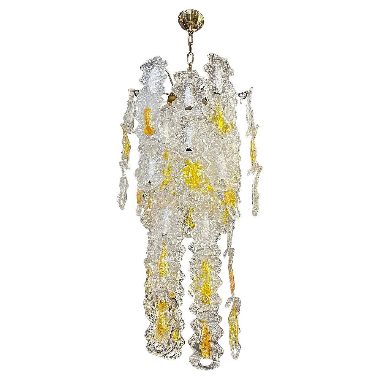 White and amber Murano glass chandelier by Mazzega, 1970s 1