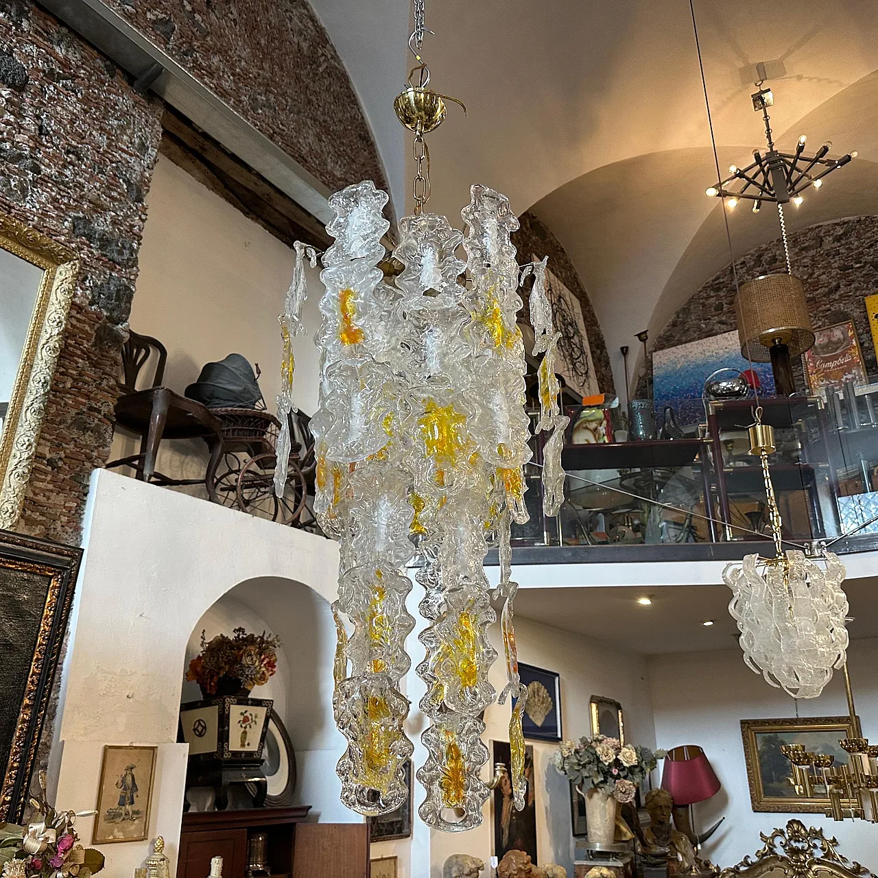 White and amber Murano glass chandelier by Mazzega, 1970s 7